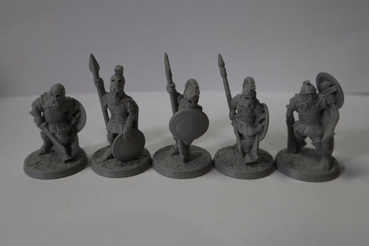 Ancient Greek Army Soldiers - 5 Miniature Hoplites, 28mm Scale, Unpainted Figures