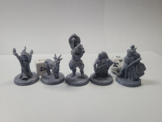 Band of Bards, Pack of 5 Minis, 28mm, Gray, PLA+, BrietMinis